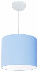 Lustre Pendente Cilíndrico Md-4143 Cúpula em Tecido 35x25cm Azul Bebê - Bivolt