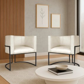 Kit 2 Poltronas Dália Luxo Moderna Estofada Design Sofisticado com Base de Ferro Preto Corano