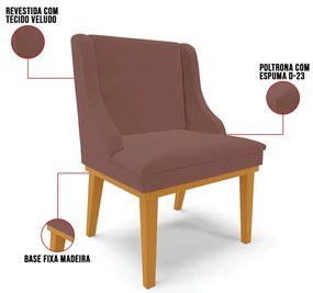 Cadeira de Jantar Liz Veludo Base Fixa Madeira Castanho D03 - D'Rossi - Rose