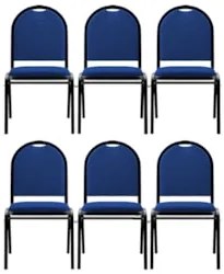Kit 6 Cadeiras Hoteleiras Auditório Empilhável Linho Z33 Azul - Mpozen