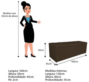 Calçadeira Estofada Manchester 160 cm Queen Size Suede Marrom - ADJ Decor