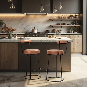 Banqueta Alta Cozinha 70cm Encosto Industrial Aço Kit 2 Ziria Pu S02 - D'Rossi - Caramelo