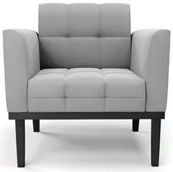 Sofá Namoradeira e 1 Poltrona Base Madeira Preto Ana Suede Cinza - Ibi