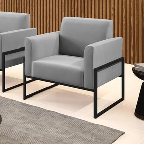 Poltrona Base Industrial Alta Preto Marisa Suede D03 - D'Rossi - Cinza