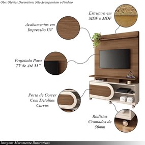 Home Theater Órbis com Rodízios TV até 55 Polegadas em Castanho/Off White G26 - Hb Móveis