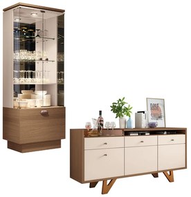 Conjunto Decorativo Cristaleira e Buffet Aparador Peggy/Noeli Off White/Castanho G26 - Gran Belo