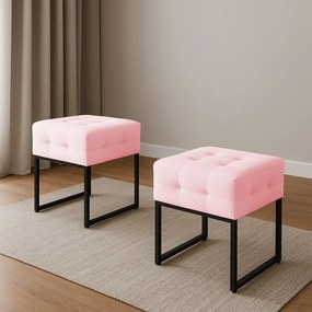 Puff Sala Decorativo Industrial Kit 2 Elisa Suede D03 - D'Rossi - Rosa Bebê