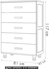 Cômoda Quarto 81cm Madeira Pinus 5 Gavetas Carl Imbuia Z25 - Mpozenato