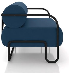 Poltrona Sala de Estar Industrial Preto Ameli Veludo K01 - D'Rossi - Azul Marinho