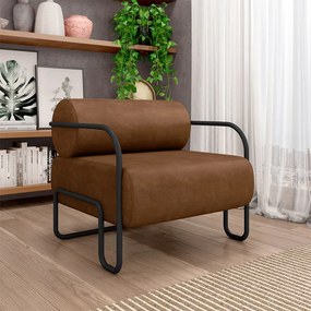 Kit 2 Poltronas Decorativas Sala de Estar Polatsk Base Industrial de Ferro PU Marrom G33 - Gran Belo