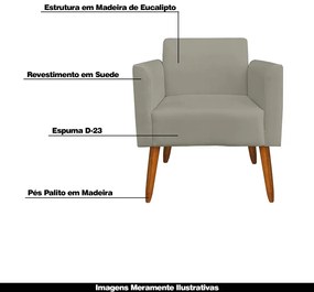 Poltrona Decorativa Isabella Pés Palito Madeira Suede Nude G19 - Gran Belo