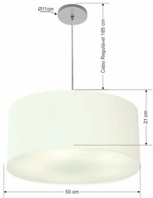 Lustre Pendente Cilíndrico Md-4049 Cúpula em Tecido 50x21cm Branco - Bivolt