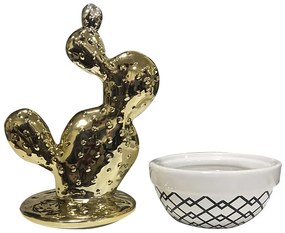 Vaso Pote Decorativo Ceramica Branco Com Dourado  - D'Rossi
