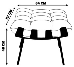 Puff Decorativo Sala de Estar Abel Base de Madeira Preto Linho Marrom G41 - Gran Belo