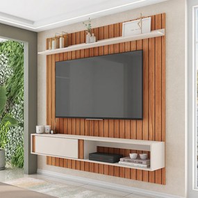 Painel Sirius Ripado 180cm para TV até 65 com Ripado MDF Freijo/OffWhite G11 - Gran Belo