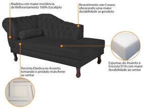 Recamier Diana 160cm Lado Direito Corano Preto - ADJ Decor