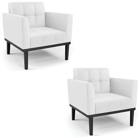 Kit 2 Poltronas Decorativas Karen Pés Fixo em Madeira Preto PU Branco G19 - Gran Belo