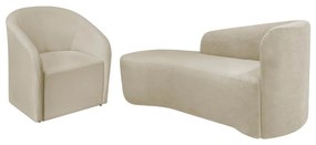 Kit Sofá Curvo França 140cm L.E e Poltrona Luiza Max Conforto, Elegância e Design Moderno Linho