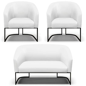 Namoradeira e 2 Poltronas Industrial Preto Stella Sintético D03 - D'Rossi - Branco