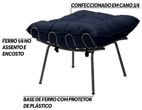 Kit 2 Puff Decorativo Sala de Estar Abel Pés Preto Veludo Azul G41 - Gran Belo
