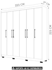 Guarda Roupa Casal 223cm 6 Portas Pernambuco Nature/Champanhe - Vila R