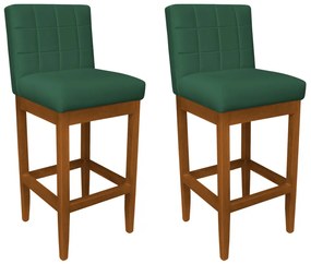 Kit 2 Banquetas Alta Sueli Base Madeira Maciça Estofada Suede Verde Bandeira