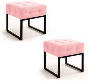 Puff Sala Decorativo Industrial Kit 2 Elisa Suede D03 - D'Rossi - Rosa Bebê