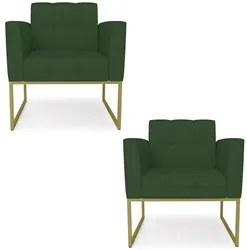Poltrona Base Industrial Dourado Kit 2 Ana Veludo Luxo Verde - Ibiza