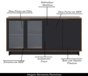 Conjunto Decorativo Cristaleira com Led e Buffet Aparador 160cm Tenerife/Gunga Preto Fosco/Noce G73 - Gran Belo
