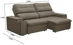Sofá Retrátil Reclinável 3 Lugares 210cm Ginevra F05 Veludo Castor - M