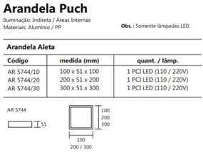 Arandela Puch Quadrado Interna 1Xpci Led 5W 20X5X20Cm | Usina 5744/20 (PT / CB-M - Preto Texturizado / Cobre Metálico, 220V)
