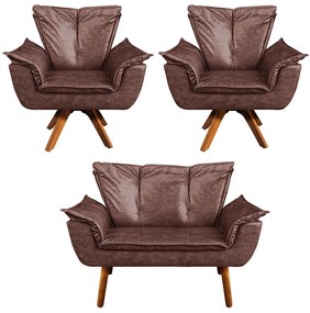 Sofá Namoradeira e 2 Poltronas Giratória MM30 Opala Corano D03 - D'Rossi - Marrom
