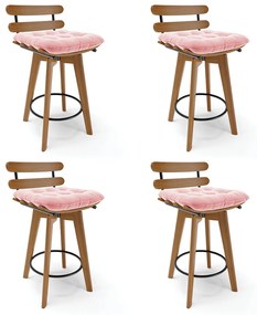 Kit 04 Banquetas Giratória Costela Suede Base Madeira MA70 - D'Rossi - Rosa Bebê