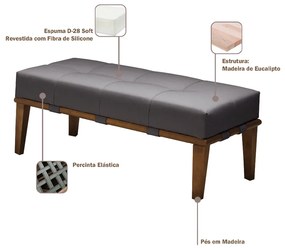 Puff Decorativo 100cm Martínez Linho Pés Madeira Cinza/Natural G62 - Gran Belo