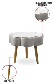 Puff Decorativo Pé Palito de Madeira Sala Flower Linho E03 - D'Rossi - Cinza