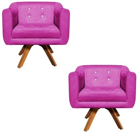 Kit 02 Poltronas Giratória Julia Suede com Strass Base Madeira MM30 D01 - D'Rossi - Pink