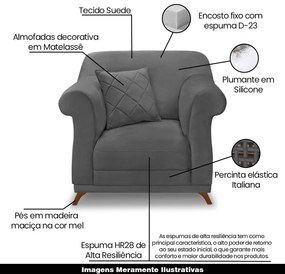 Kit 2 Poltronas Decorativas com 2 Almofadas Armstrong Suede Cinza G63 - Gran Belo
