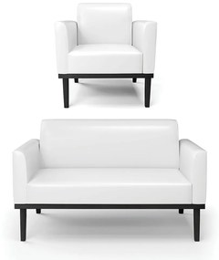 Sofá Namoradeira com Poltrona Base de Madeira Fixa Preto Marisa Corano D03 - DRossi - Branco