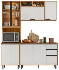Armário de Cozinha CP01 180cm Nala Freijó UV/Off Acetinado Z44 - Mpoze