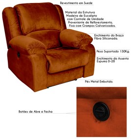 Poltrona do Papai Reclinável Elétrica Magnum Veludo Telha G23 - Gran Belo