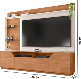 Estante TV 65 Pol 240cm Sala de Estar Samanta C01 - D'Rossi - Freijó/Off White