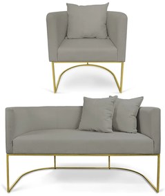 Kit 01 Namoradeira 02 Lugares e 01 Poltrona Paola Linho Base Metálica Dourado D03 - D'Rossi - A26 Grafite