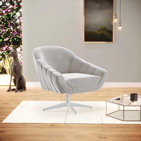 Poltrona Giratória Giovana Veludo Base Cromada D03 - D'Rossi - Cinza