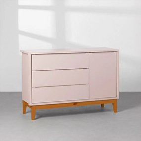 Cômoda Theo 1 Porta com Pés Square Mel - Rosa