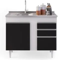 Balcão Gabinete 100cm Sem Tampo 2 Portas 2 Gavetas Luziania Branco/Pre