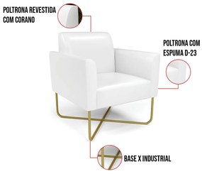 Kit 2 Poltronas Base X Industrial Dourado Marisa Corano  D03 - D'Rossi - Branco
