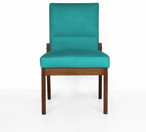 Cadeira De Jantar Aurora Base Madeira Maciça Estofada Suede Azul Tiffany