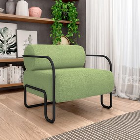 Kit 2 Poltronas Decorativas Sala de Estar Polatsk Base Industrial de Ferro Bouclê Verde Oliva G33 - Gran Belo
