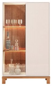 Cristaleira de Vidro com Led Para Sala Visari C01 - D'Rossi - Off White/Freijó