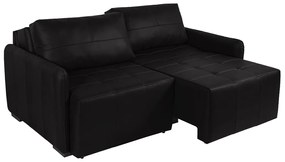 Sofá Decorativo 3 Lugares Sala de Estar 220cm Reclinável e Retrátil Kassandra Couro Preto G34 - Gran Belo